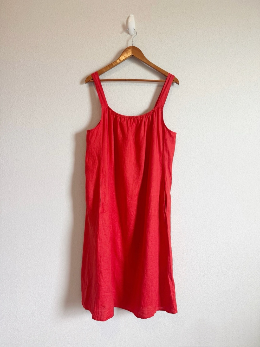 Eileen Fisher Flame Red Organic Linen Cami Lightweight Midi Dress Size Large - Picture 2 of 10